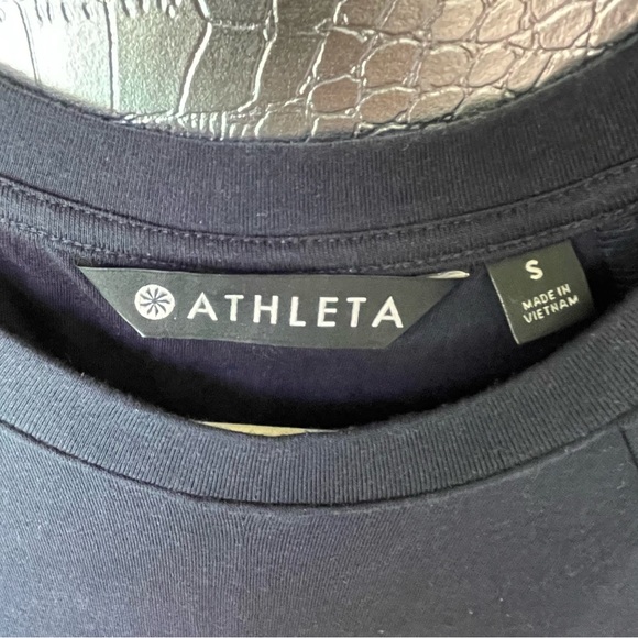 ATHLETA | Apres Convertible Cap Sleeve Ruched Stretch Navy/Black Dress | Small - Picture 7 of 15